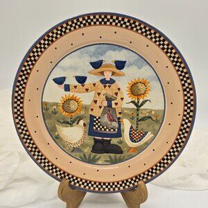 Williraye Studio 1999 Folk Art Plate 8” – Country Farm Woman Sunflower Plate